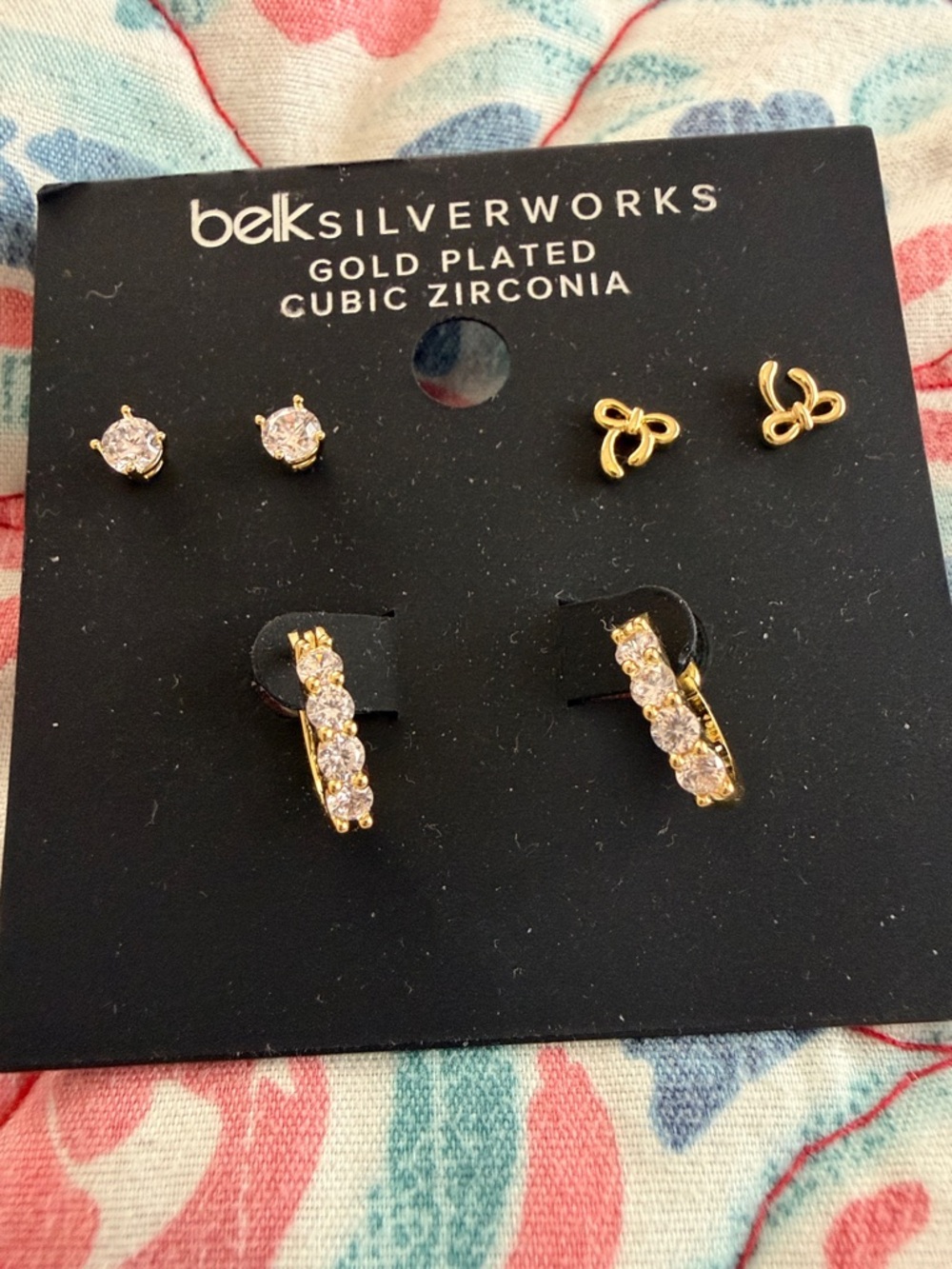 Belk Silverworks Gold-Plated Cubic Zirconia Earring Set - Gold